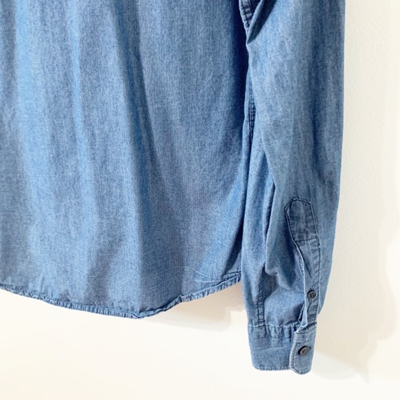 Zara Man Denim Couture Button Front Slim Fit Paisley Denim Shirt Pointed Collar - Picture 6 of 8